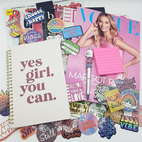 Vision Board Kit #2 - 7 mags, beaded pen, journal, post it notes, 25 stickers - Picture 1 of 2